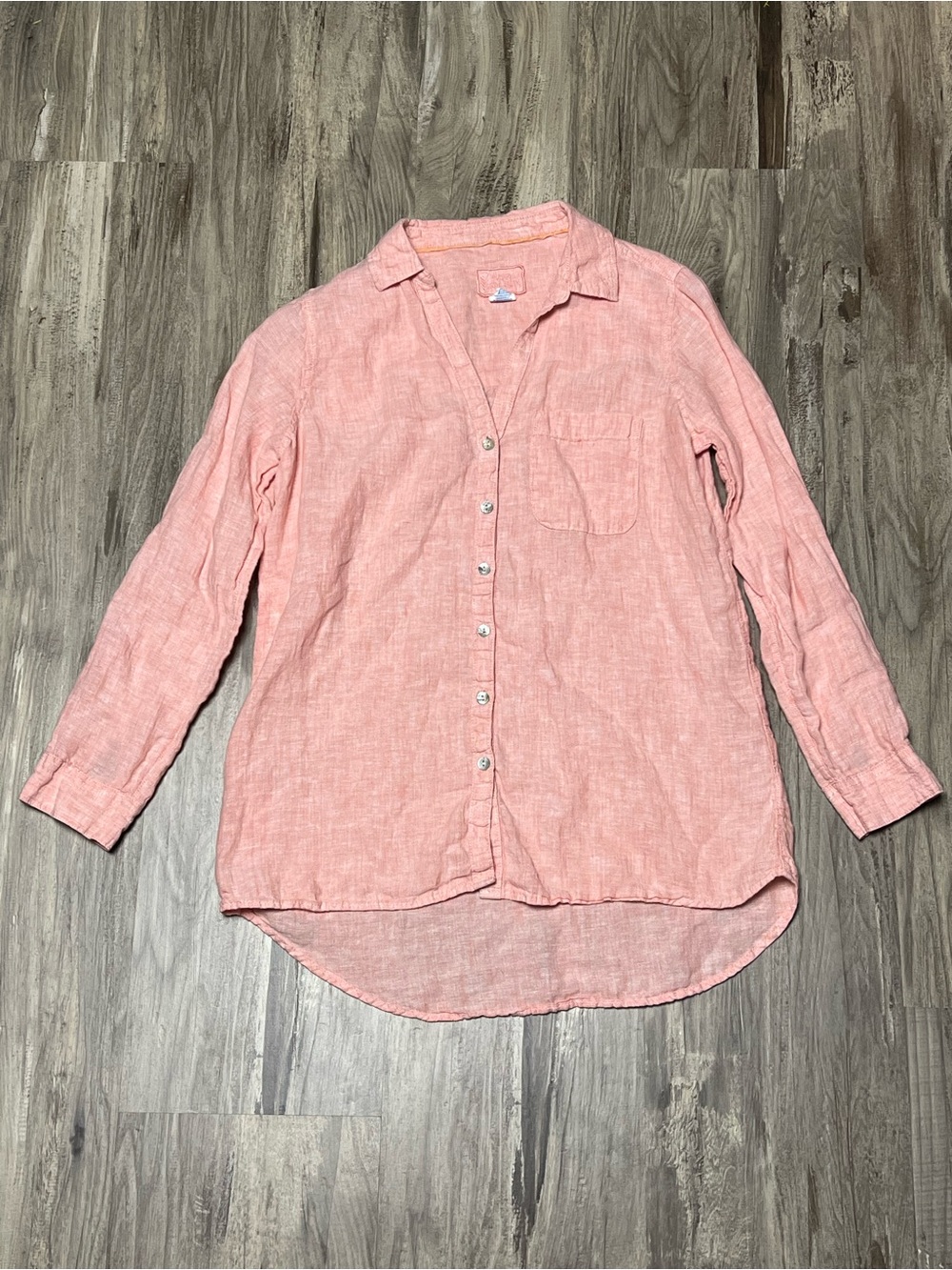 Sigrid Olsen Womens Small Pink 100% Linen Roll Tab Sleeve Button Up Tunic Shirt